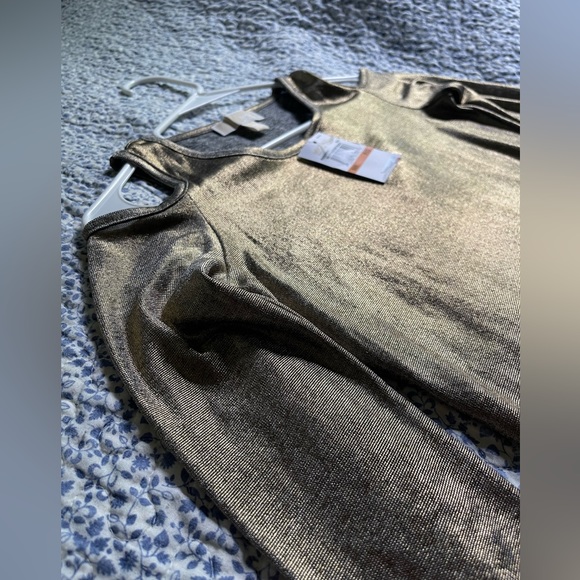 MICHAEL Michael Kors Metallic Gold Shimmer Cold-Shoulder Top, Sz PS NWT - Picture 3 of 14